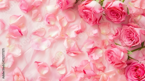 Soft pink background with various pink petals of roses © vannet
