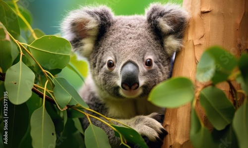 Koala Sitting in Tree  Gazing at Camera