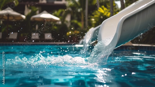 Water slide splashing into a resort pool © vannet