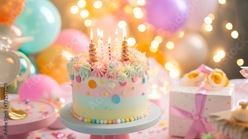 Birthday joy  Celebratory cake with candles