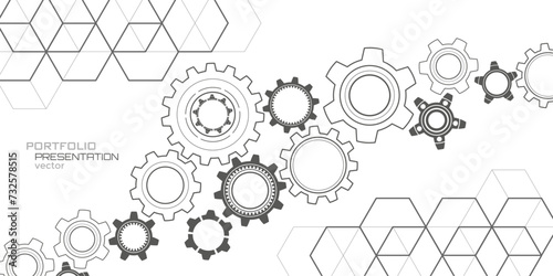 Technical drawing of gears .Rotating mechanism of round parts .Machine technology. Vector illustration.