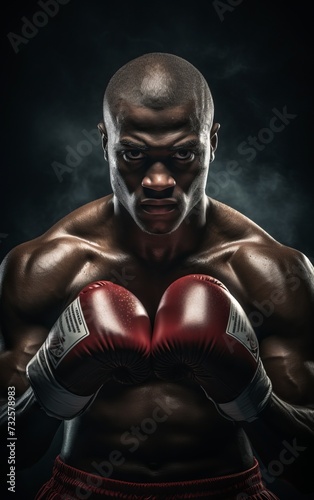 A boxer, poised in the darkened ring, epitomizing strength and determinatio