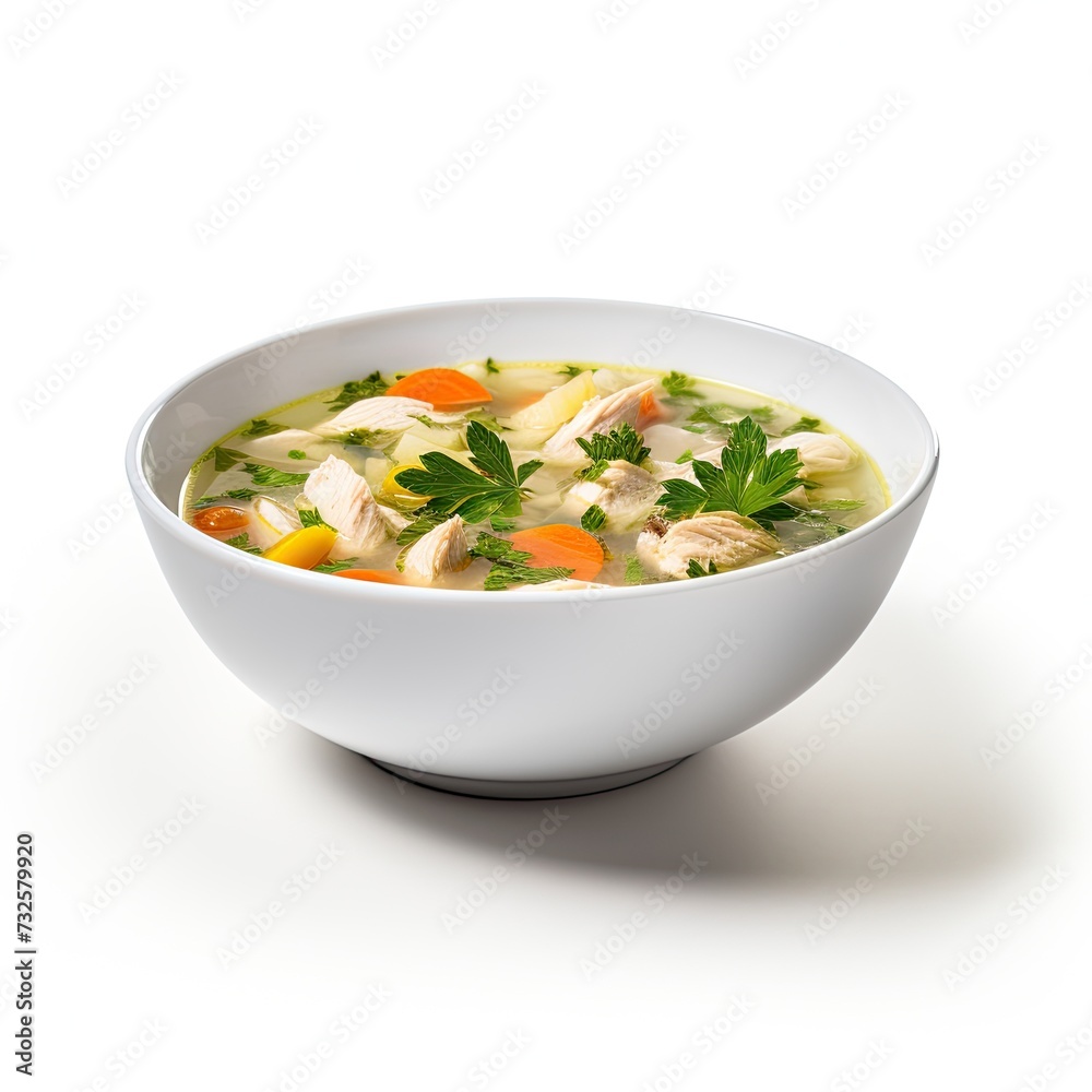 Chicken soup with vegetables closeup