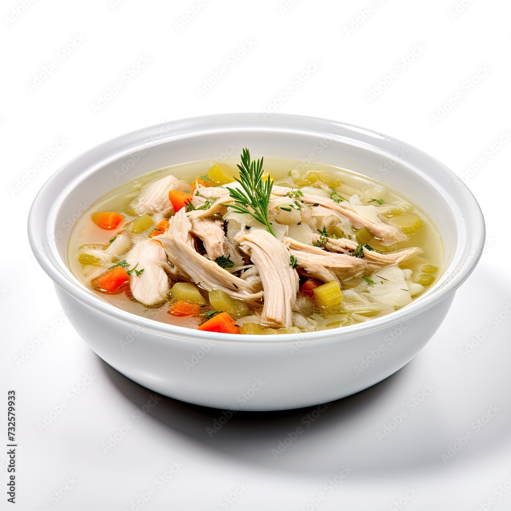 Chicken soup with vegetables closeup