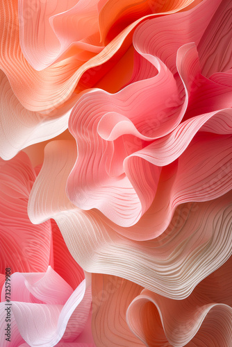 Background of white, pink and scarlet waves sculptured paper texture