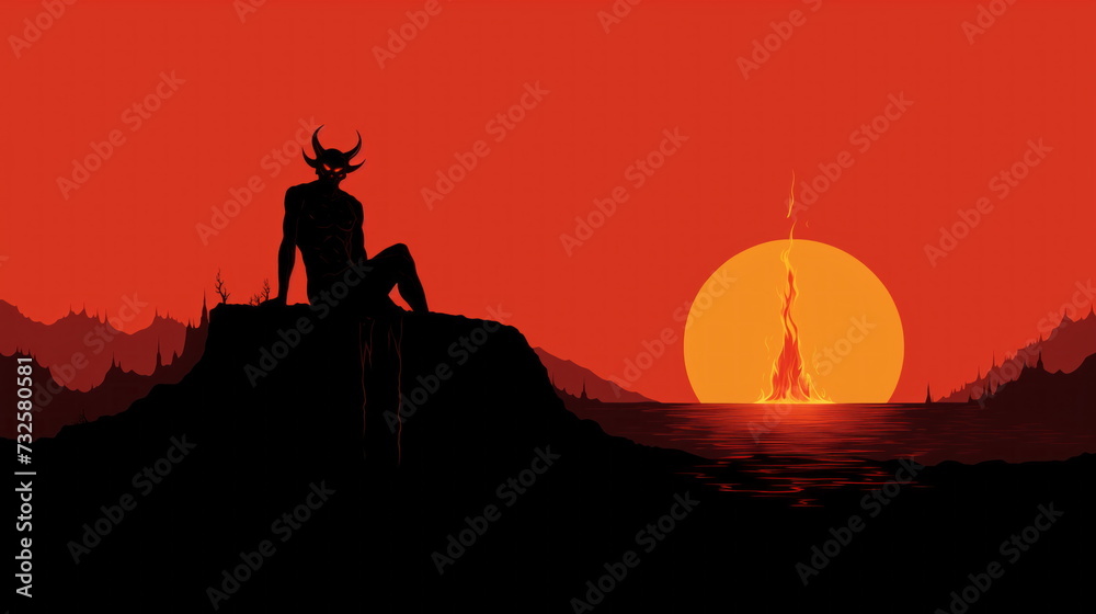 Devil in hell, landscape. Minimalistic style. Resident Evil