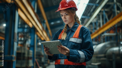 Professional Heavy Industry Engineer Worker, Wearing Safety Uniform and Hard Hat. Serious Successful man Industrial Specialist Walking in Metal Manufacture Warehouse. Factory © Mars0hod