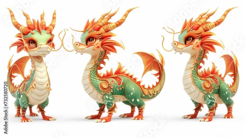 Three chinese dragons isolated on a white background