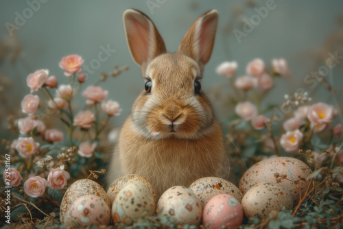 Rabbit's Easter Riddle, a Game of Hide and Seek with Speckled Eggs on th Flowers Fiels, Postcard