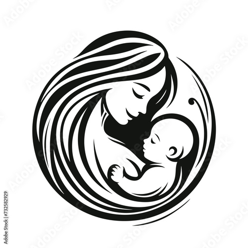 Mother holding newborn icon. Childbirth. Motherhood. Vector isolated outline drawing