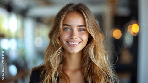 happy young woman smiling and looking at camera
