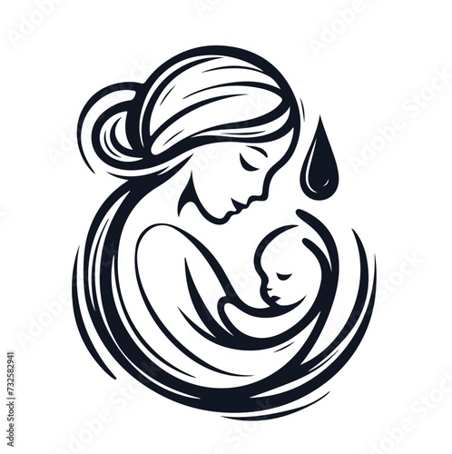 Mother holding newborn icon. Childbirth. Motherhood. Vector isolated outline drawing