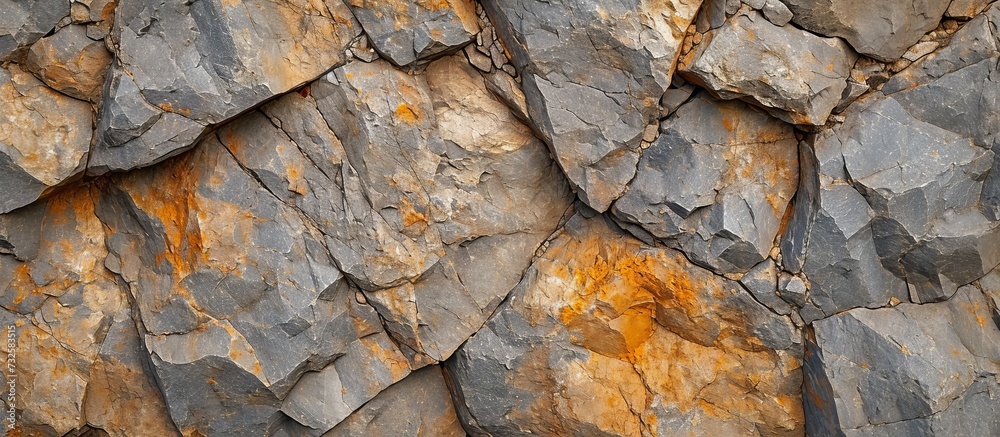 A detailed view of a stone wall made of natural bedrock, showcasing an intricate pattern created by stacked rocks with hints of erosion. A detailed view of a stone wall made of natural bedrock, showcasing an intricate pattern created by stacked rocks with hints of erosion.