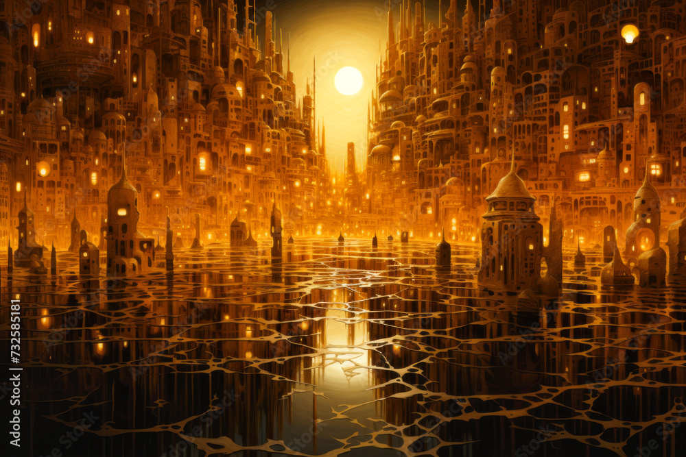 Lucid dreaming - beautiful fantasy world in warm golden colors