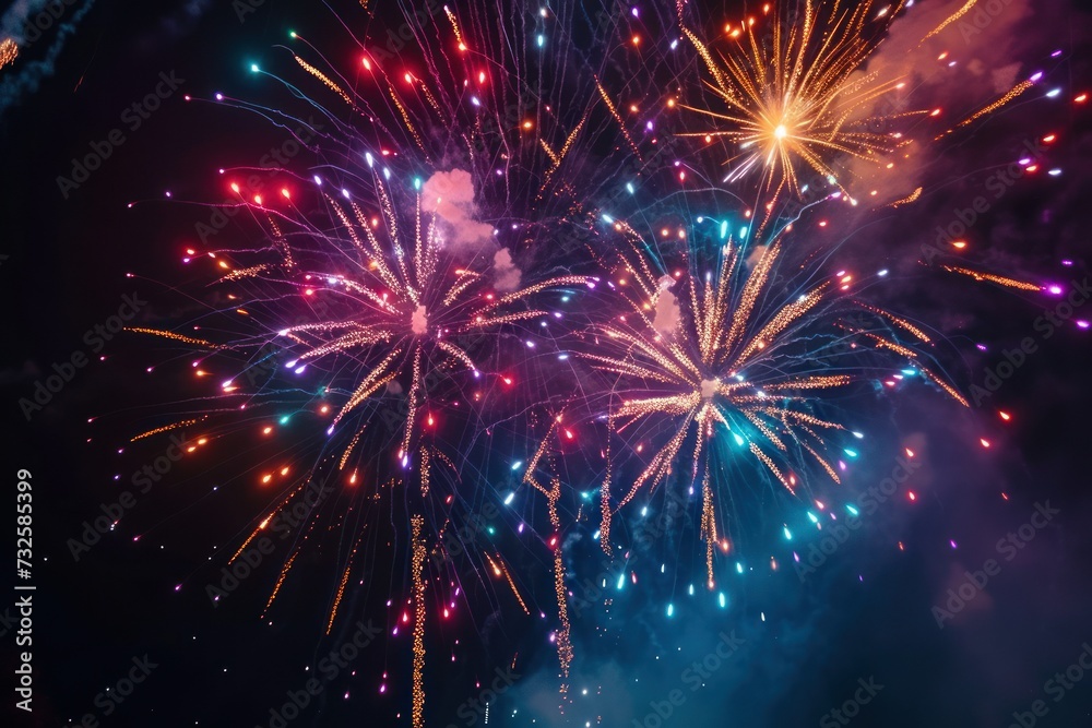 Fototapeta premium Fireworks in the night sky happy holi indian concept