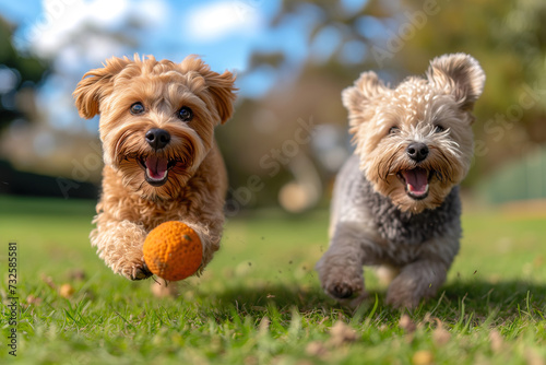 Two Dogs Playing Fetch
