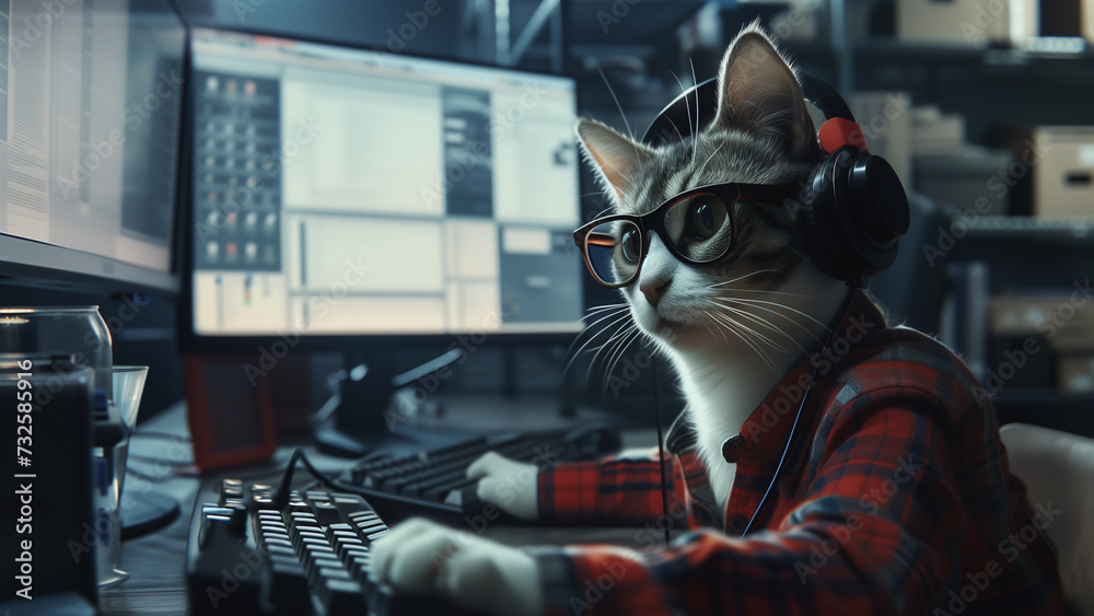 Obraz na płótnie High-Fashion Hotline: The Cat with the Headphones w salonie
