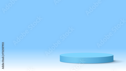 Blue podium realistic 3d paper art design, Colored pastel rendering, Vector illustration