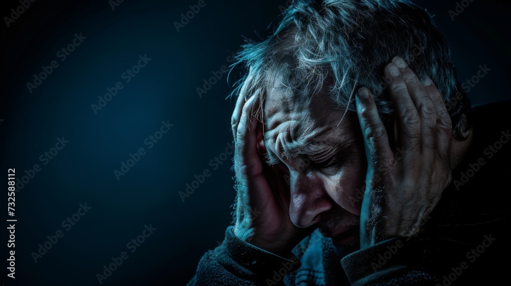 A sleepless man suffers from insomnia, sleep apnea, or stress. Tired and exhausted guy. Headache or migraine. Awake in the night. A frustrated person with problem Tired and exhausted guy. A sleepless man suffers from insomnia, sleep apnea, or stress. Tired and exhausted guy. Headache or migraine. Awake in the night. A frustrated person with problem Tired and exhausted guy.