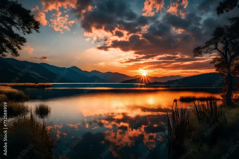 Sunset silent at the lake