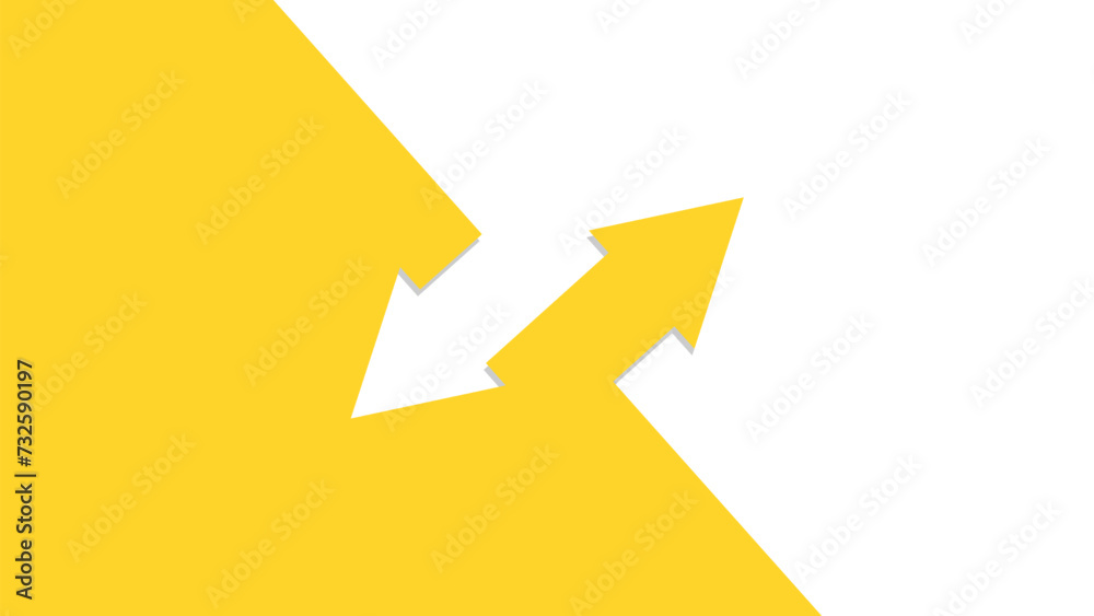 Two arrows pointing in opposite directions diagonally. Yellow and white background. Two arrows pointing in opposite directions diagonally. Yellow and white background.