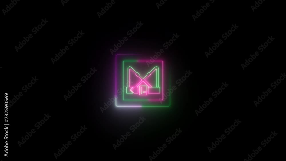 Neon Hazard sign animated.  Bright Hazard symbol background.
