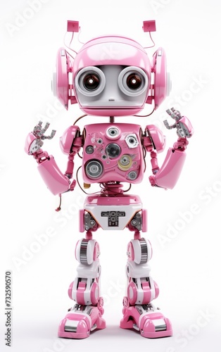 Cute pink robot full body illustration isolated on a white background © somkcr