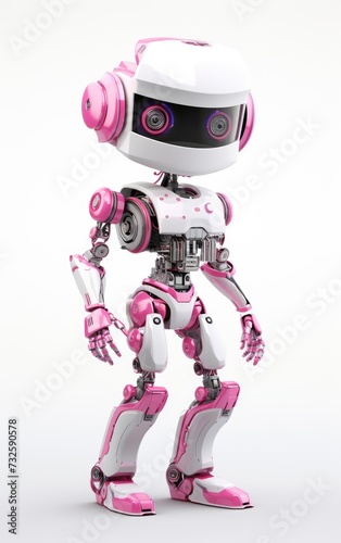 Cute pink robot full body illustration isolated on a white background