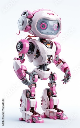 Cute pink robot full body illustration isolated on a white background