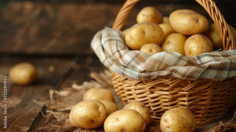 Basket Filled With Potatoes on a Wooden Table Basket Filled With Potatoes on a Wooden Table