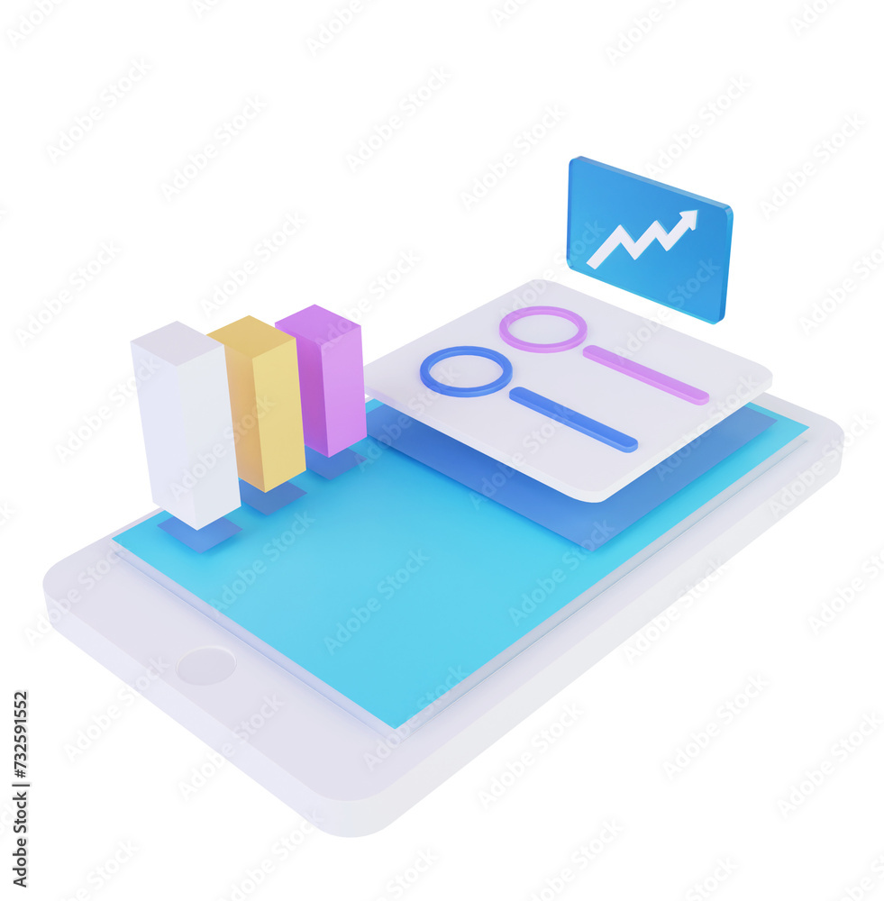 Analysis graphs on mobile phone 3d rendering illustration Analysis graphs on mobile phone 3d rendering illustration