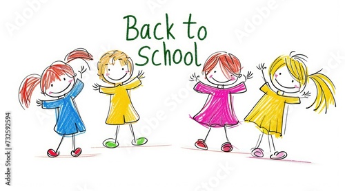 Children's drawing multi-colored pencils. Back to school text on white paper background. Kids going to learn. Educational poster. Colorful lettering. Child ready to study. Parents buy items for school