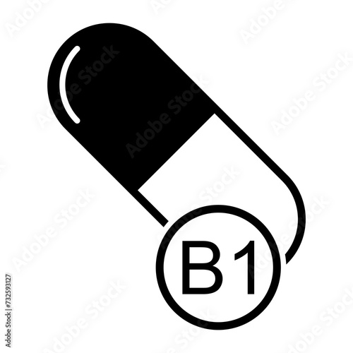 Vitamin B1 icon, healthy medicine pill supplement symbol, complex mineral vector illustration