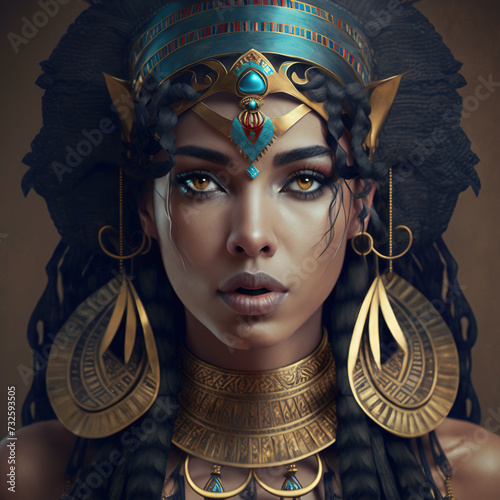 Golden Crown: Portrait of an Egyptian Queen in Regal Vestments photo