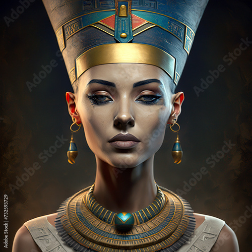 Nefertiti's Legacy: A Regal Portrait in Golden Robes photo