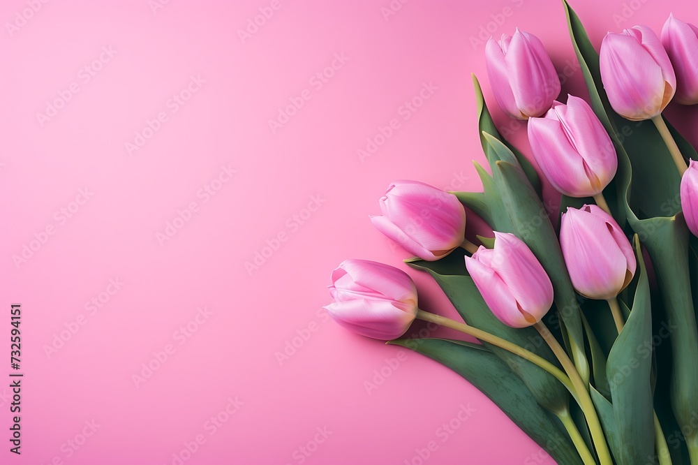 Bouquet of tulips on a pink background