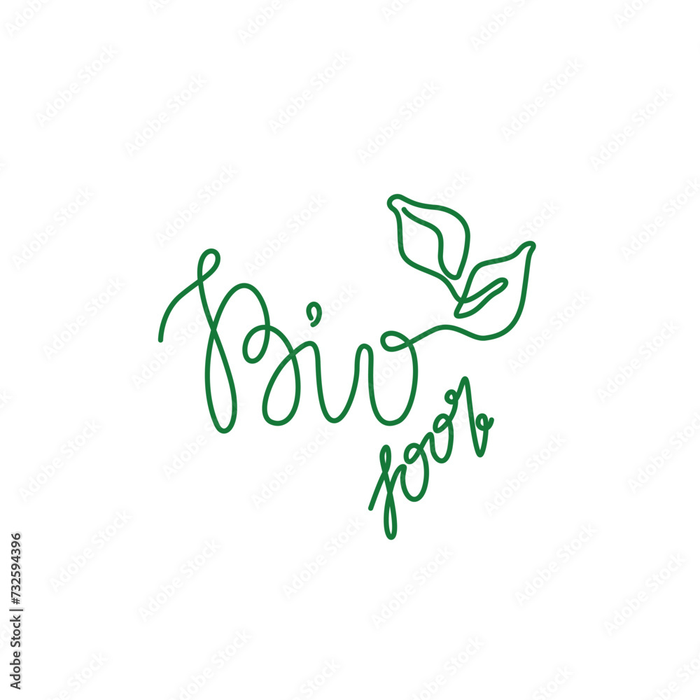100% Bio emblem or logo design, continuous line drawing, natural organic food concept, hand lettering, neon, banner, poster, flyers, marketing, one single line on white background, isolated vector 100% Bio emblem or logo design, continuous line drawing, natural organic food concept, hand lettering, neon, banner, poster, flyers, marketing, one single line on white background, isolated vector