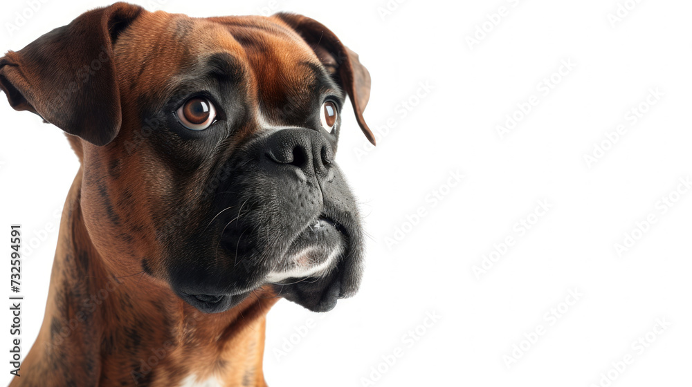 A Detailed Portrait of a Boxer Dog on Isolated White Background