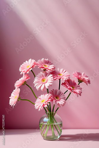 Bouquet of pink gerberas in the sun. Concept - greeting card or invitations. Element for design. Illustration vertical