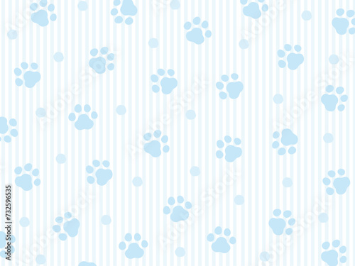 かわいい動物の足跡の背景イラスト、水色の模様の壁紙。シームレスなパターンのベクターイラスト素材。