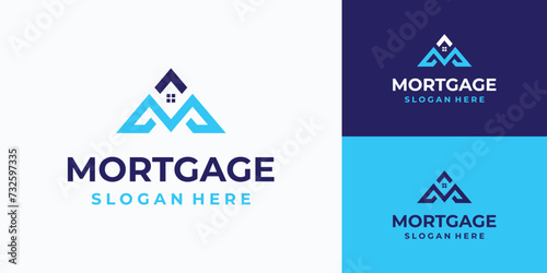 Vector logo design for the initials of the letter M outline of a house roof.