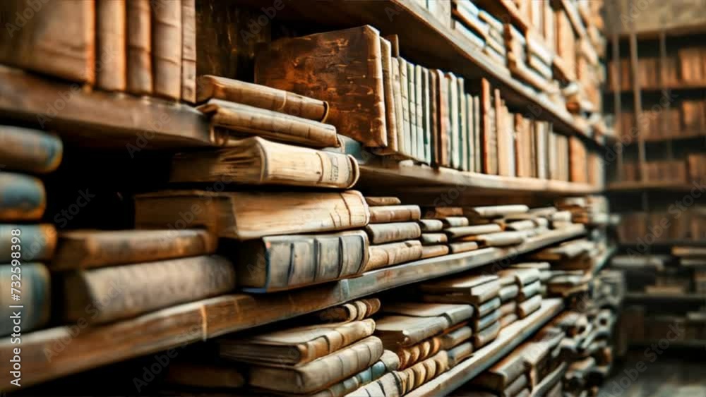 Old books shelf in an old library