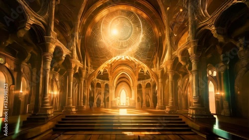 Fantasy big hall in heaven or in a spiritual dimension. Deep spiritual dimensions and life after death concept. photo