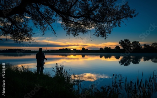 Lone Fisherman at the early morning light reflecting off the water