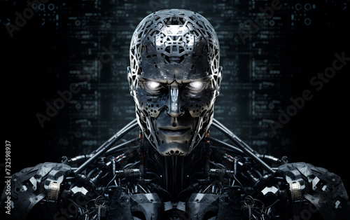 Cyborg in cyberspace with binary code