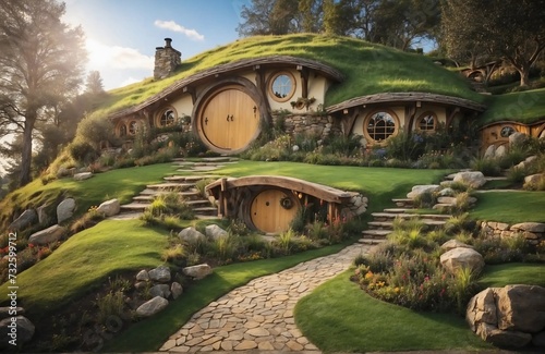 Step into a world of charm and tranquility, where hobbit homes blend seamlessly with the natural beauty of their surroundings. From rolling hills to babbling brooks, let your imagination run wild 