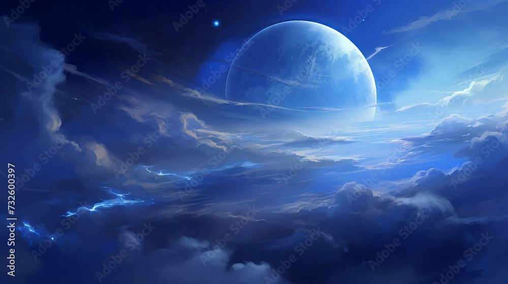 Night sky with moon and clouds. Fantasy landscape