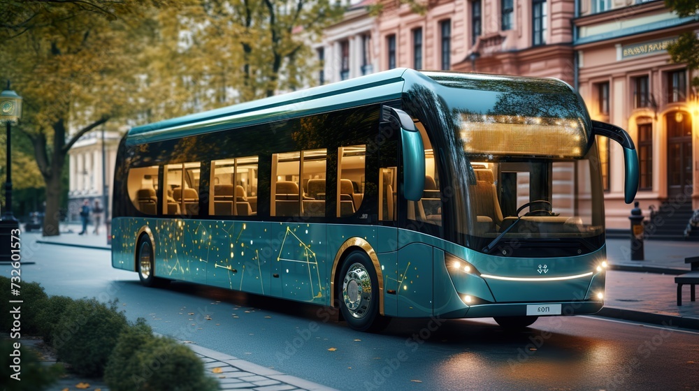 Fototapeta premium bus on the street high tech futuristic vehicle 