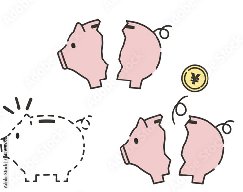 豚の貯金箱のイラストセット