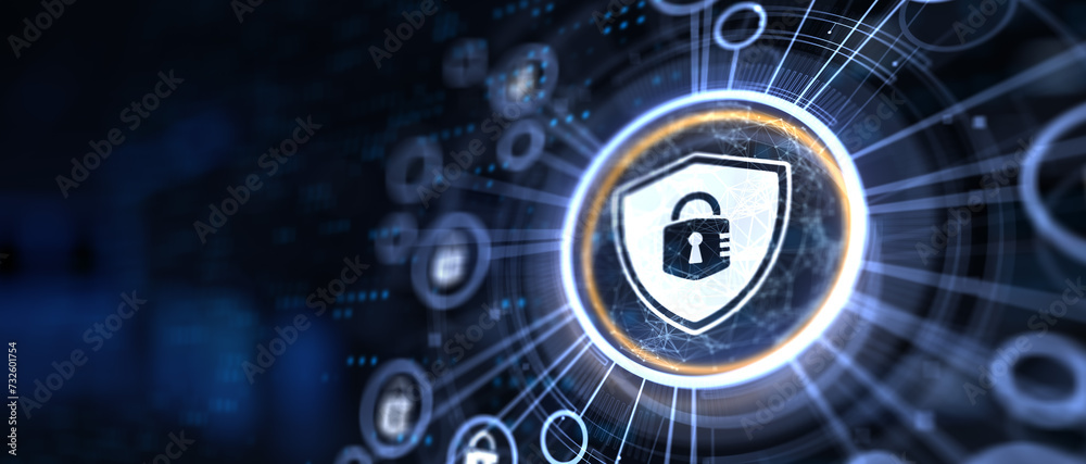 Obraz premium Cyber security data protection privacy concept on virtual screen.